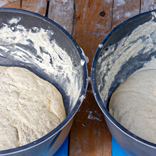 Preparation of Dutch Oven Pizza dough with flour and yeast.